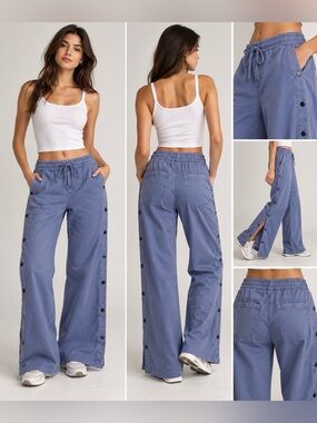 Love Trends XL Tencel Blue Gray Wide Leg Button Side Pants